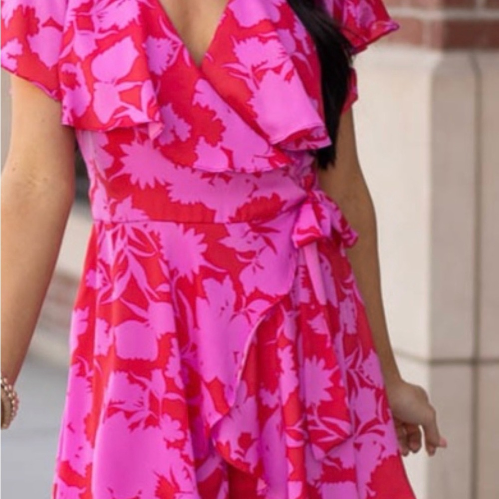 Pink and Red Floral Wrap Romper !!